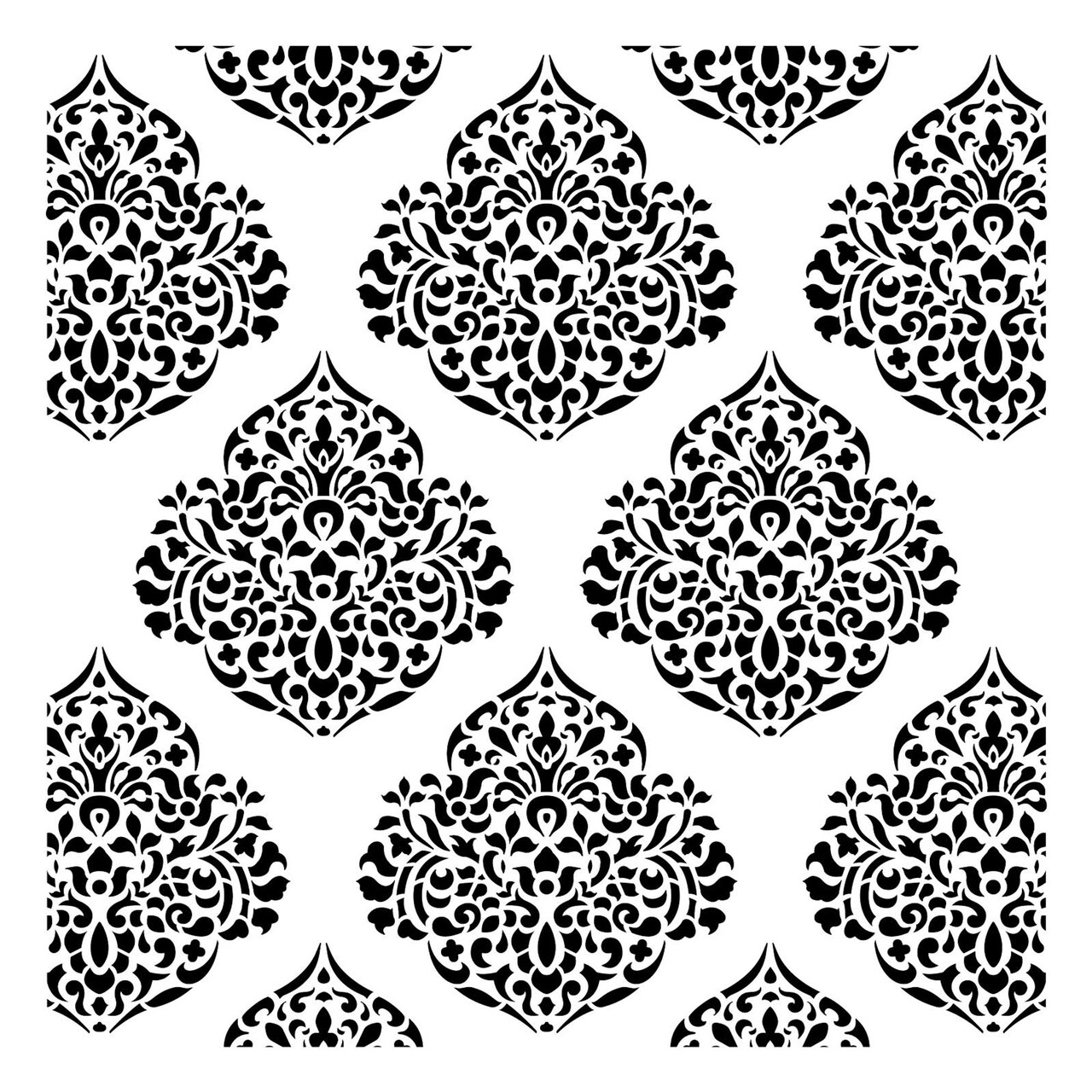 Moroccan Damask Embossing 12 x 12 Stencil | FS131 by Designer Stencils | Floral Stencils | Reusable Stencils for Painting on Wood, Wall, Tile, Canvas, Paper, Fabric, Furniture, Floor | Stencil for Home Makeover